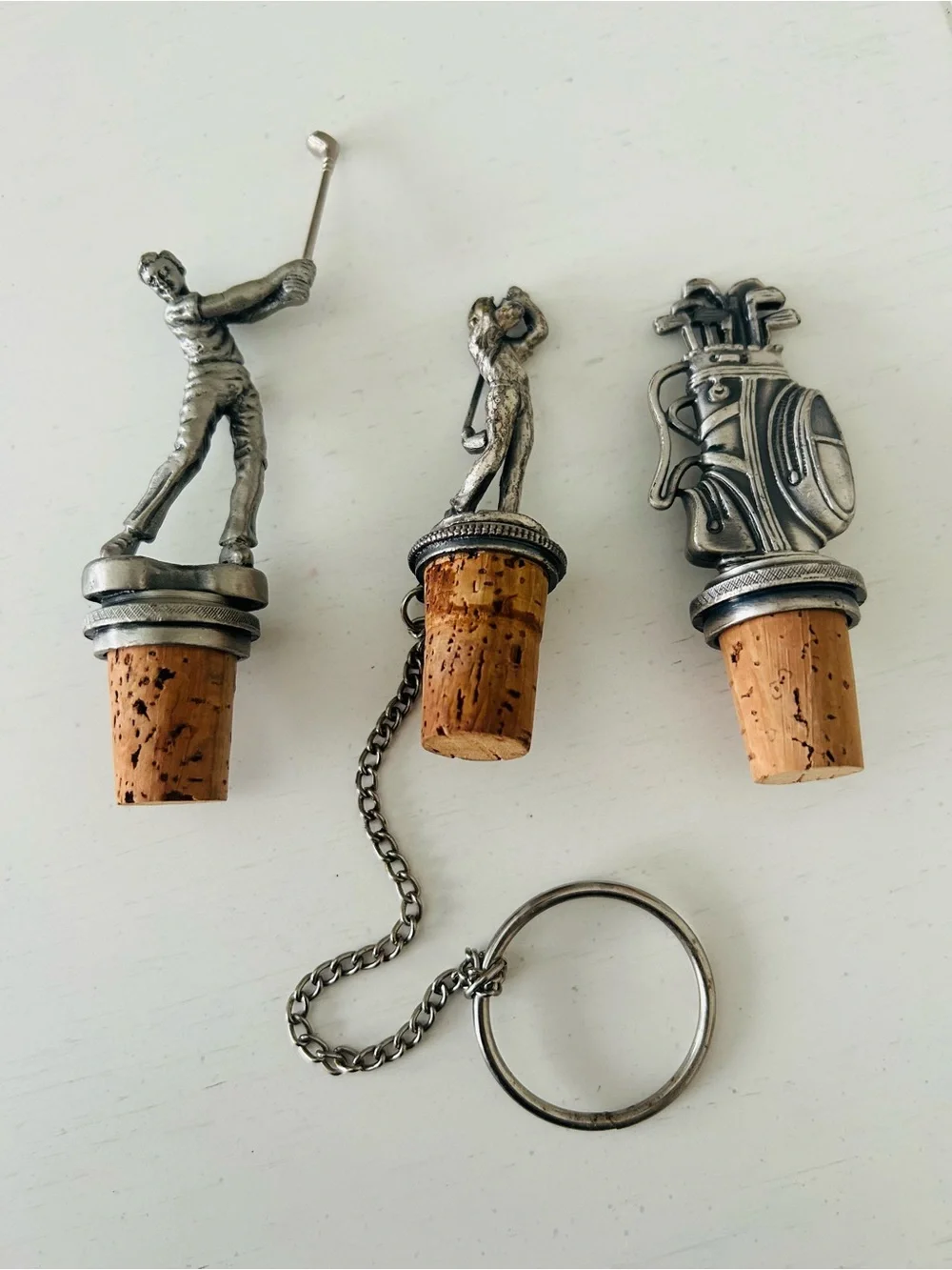 Vintage Wine Unlimited Pewter Golf Themed Bottle Cork Stoppers Set